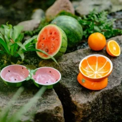 Little&Bigger Juicy Vibes dobbel katteskål i keramikk vannmelon