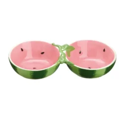 Little&Bigger Juicy Vibes dobbel katteskål i keramikk vannmelon