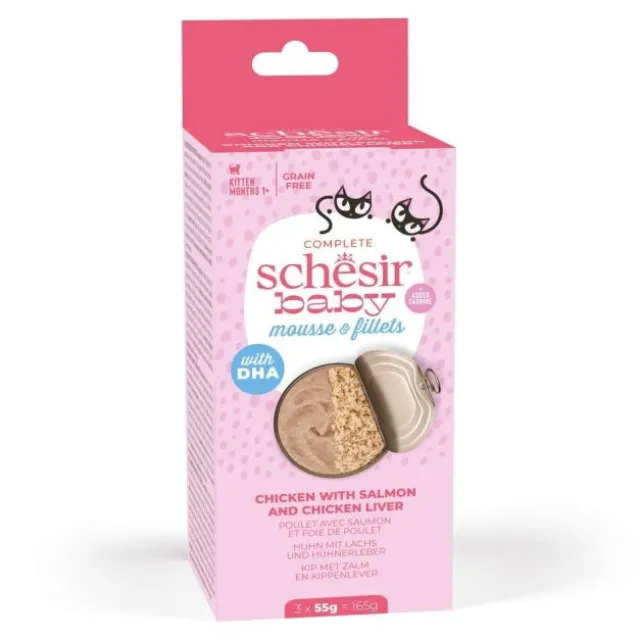 Schesir Baby Mousse & Shreds Chicken and Salmon 3x55g